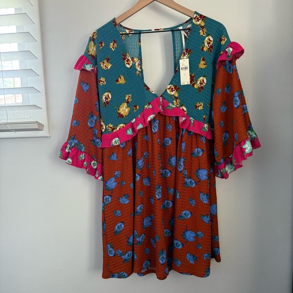 Anthropologie Small NEW Ruffle V Neck Sleep Mini Dress Baydoll Floral Boho - Picture 2 of 9